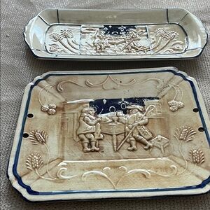 Vintage Ceramic Wall Plaques with Embossed Design Circa 1950 Japan